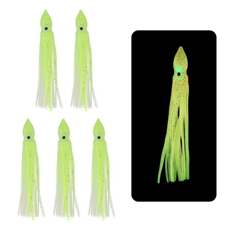 Fishing Squid Skirts Glow Soft Plastic Trolling Lures Fit for Bass Trout Salmon Saltwater Fishing Bait Clear Yellow 3 Inch