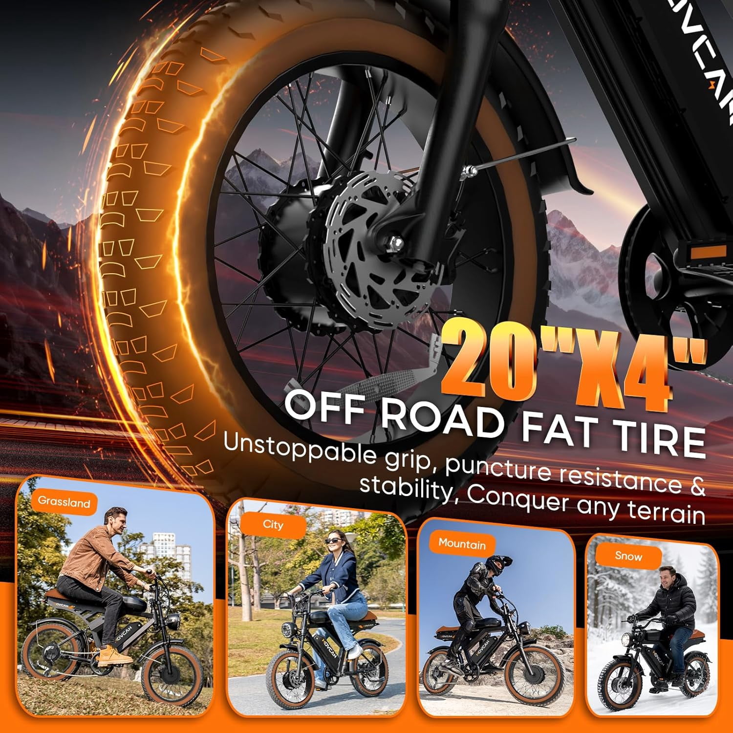 MOVCAN V30 Pro Max Electric Bike for Adults, 3000W(Peak) Motor, 20" Fat Tire Ebike, 37.5MPH 100 Miles, 48V 31.2Ah Dual Battery Motorcycle Ebike for Off-roading