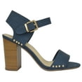 thumbnail image 2 of Delicious Women Thick Block Chunky High Heels Ankle Strap Open Peep Toe Studded Buckled Urkel-S Dark Blue 9, 2 of 3