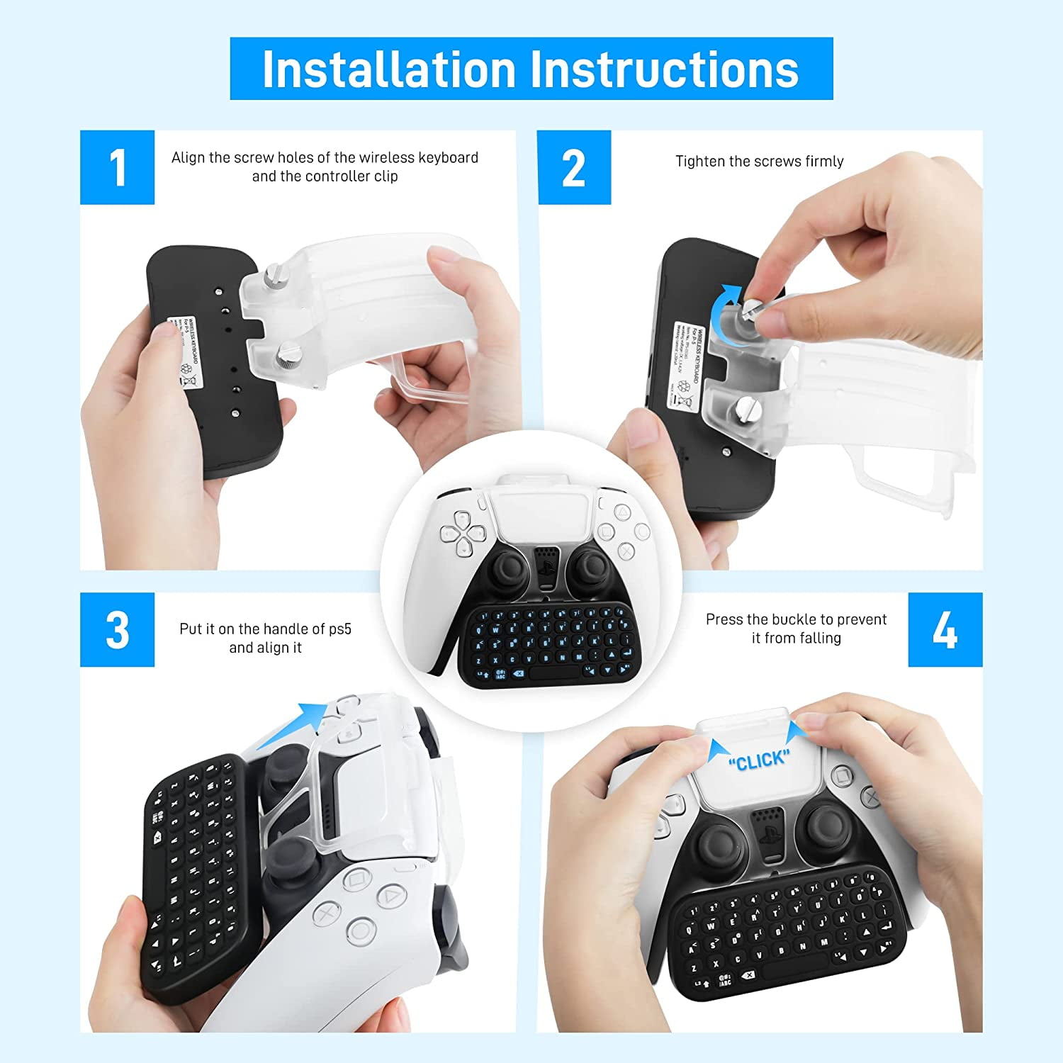 Bluetooth Controller Keyboard  for PS5,Wireless Mini Keyboard for PS5 Controller, with Backlight and USB-C Charging Cable