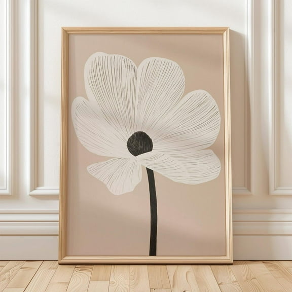 Minimalist Flower Art - Modern White Bloom Wall Print, Elegant Botanical Neutral Boho Decor For Bedroom Or Living Room Wall Art, Modern Wall Decor, 8x12 UNFRAMED