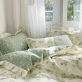 thumbnail image 6 of Full Size Beige & Green Floral Comforter Set - 3 Piece Ruffled Lace Bedding Set with Reversible Design, 6 of 8