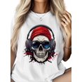 thumbnail image 2 of Women's T-Shirt Skull With Headphones Funny Short Sleeve Casual Tee Classic Crew Neck T Shirt for Women White, S, 2 of 7