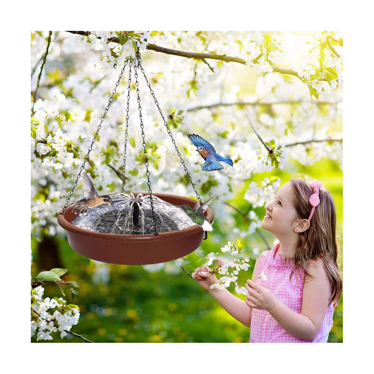 Moving Water Plastic Hangable Bird Bath Fountain with Pump