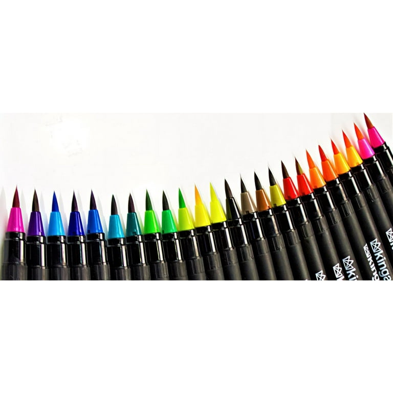 KINGART® PRO Coloring Brush Pen Watercolor Markers, 24 Vivid Colors with  Blendable Ink for Fine, Medium, or Bold Brush Strokes