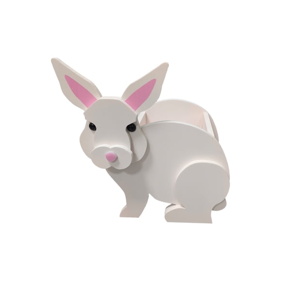 Easter Bunny Planter, White Rabbit Flower Pot for Indoor Outdoor Garden Decor, PVC Plant Holder Statue for Succulents Herbs, Spring Holiday Gift for Garden Lovers, 8.66x6
