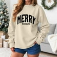 thumbnail image 4 of felwors Women's Merry Christmas Sweatshirt - Glitter Patch Letter Print, Long Sleeve Pullover Beige, S, 4 of 6