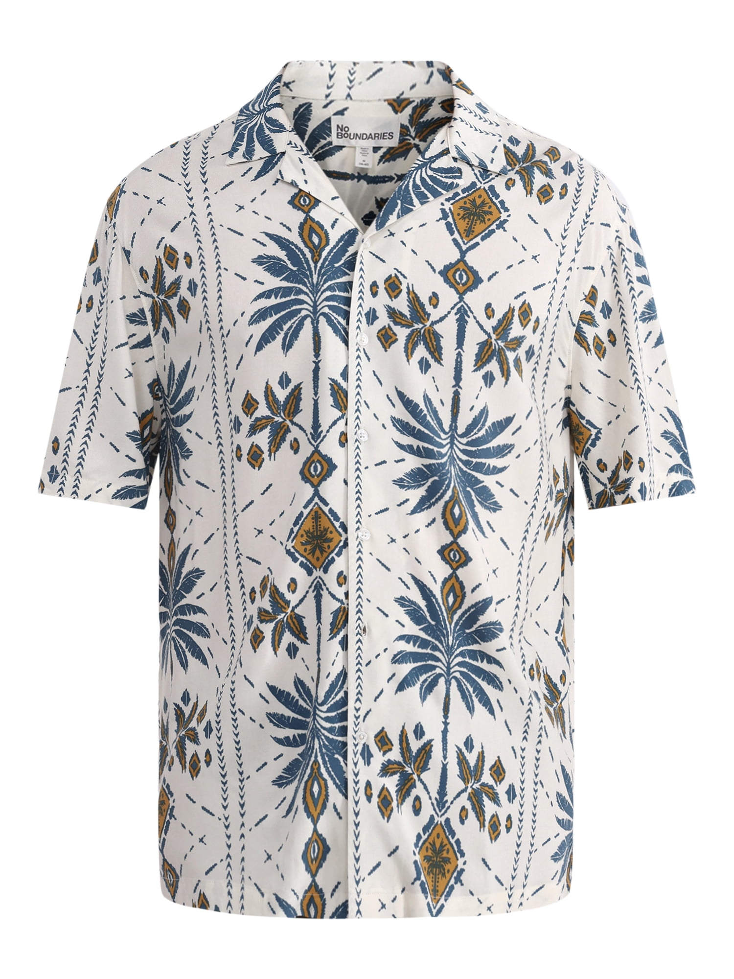 No Boundaries Men's & Big Men's Rayon Print Button Up Shirt with Short Sleeves, Sizes XS-5XL