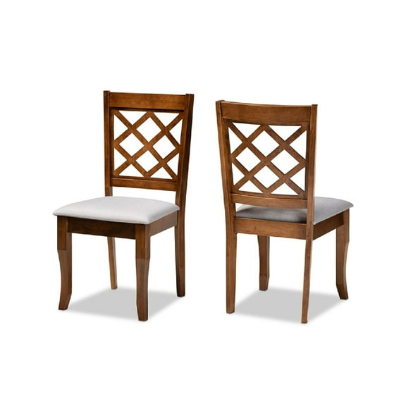 Baxton Studio Verner Modern and Contemporary Grey Fabric Upholstered Walnut Finished Wood 2-Piece Dining Chair Set