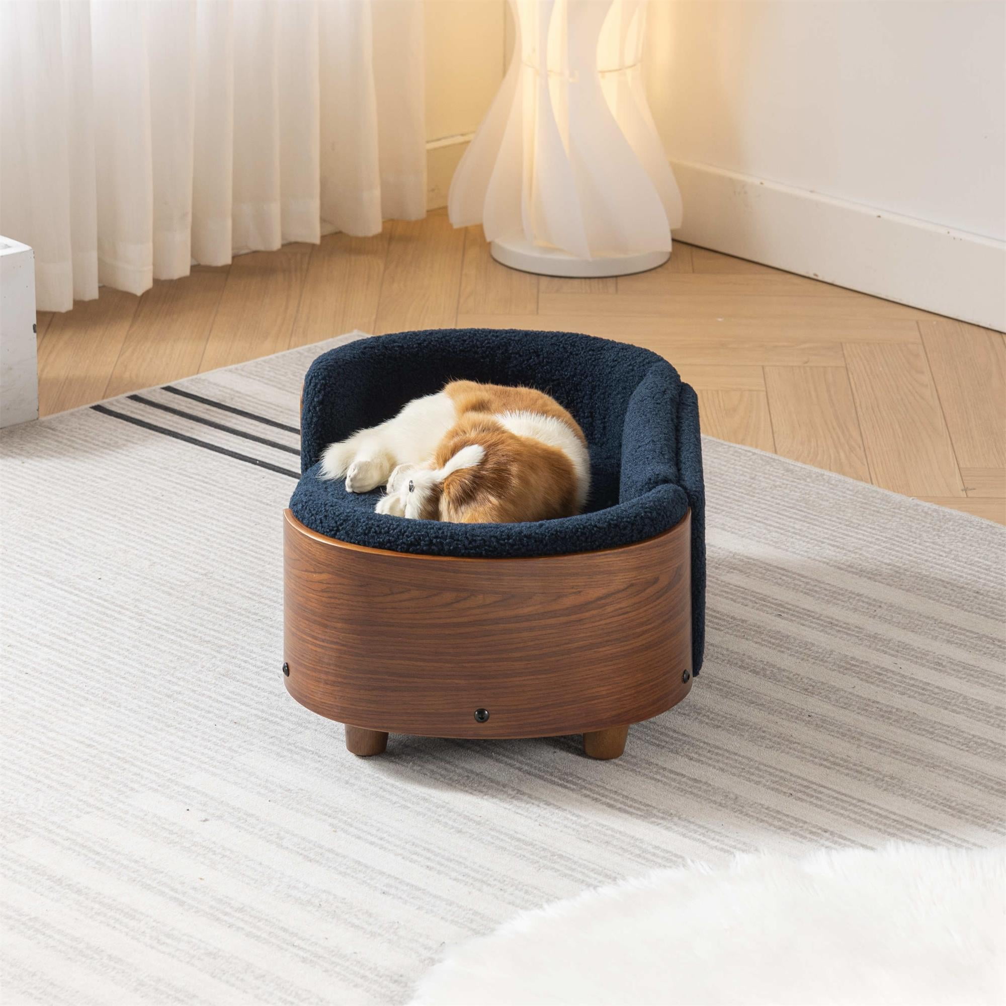 Pefilos 26" Pet Sofa for Indoors Dogs, Cat and Dog Bed with Solid Wood Legs and Walnut Bent Wood Back, Cashmere Cushion, Blue Pefilos 26" Pet Sofa for Indoors Dogs, Cat and Dog Bed with Solid Wood Legs and Walnut Bent Wood Back, Cashmere Cushion, Blue