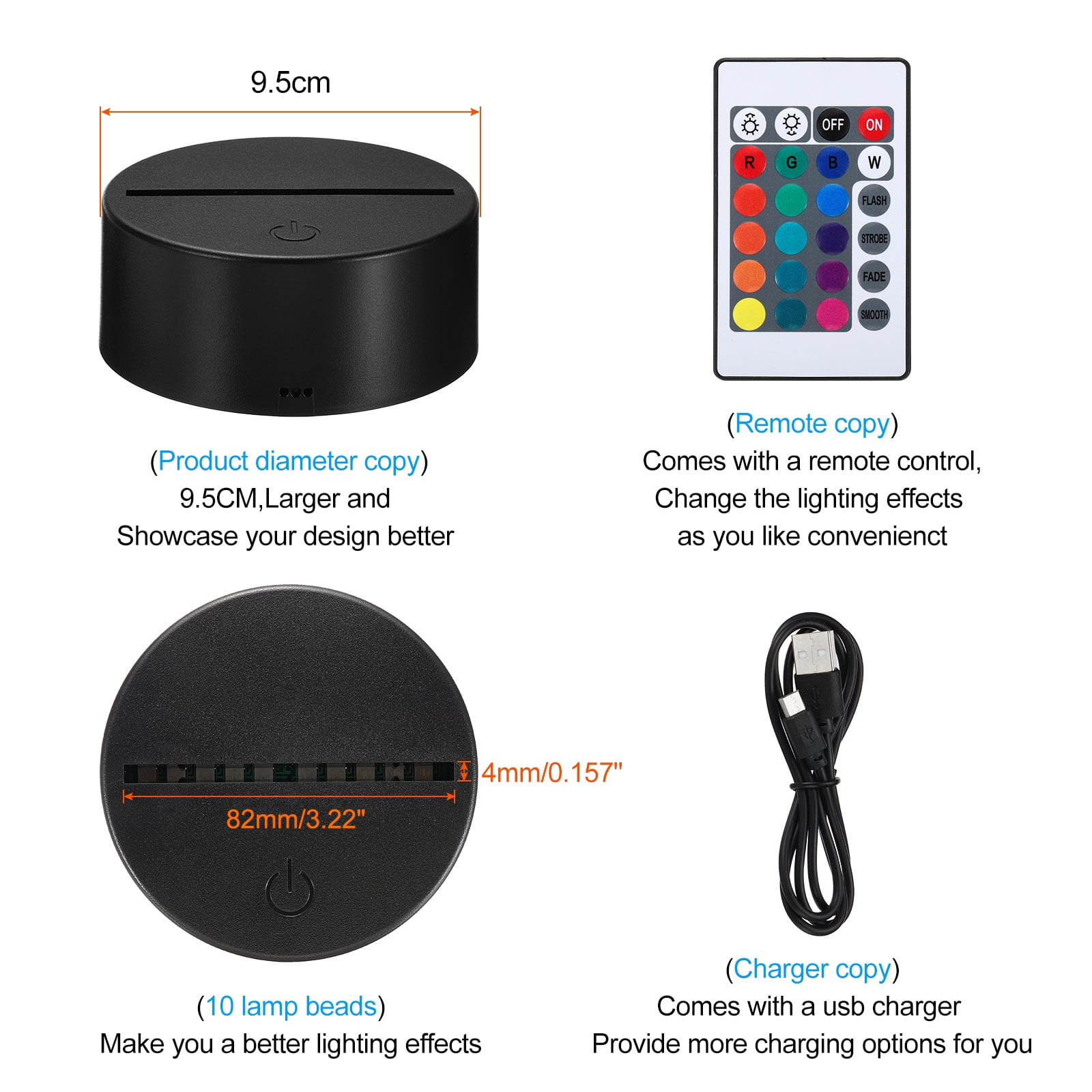 Uxcell 12 Pieces 3D Night LED Light Lamp Base 16 Colors Light Display Base with Remote Control and USB Cable (12 Pieces)