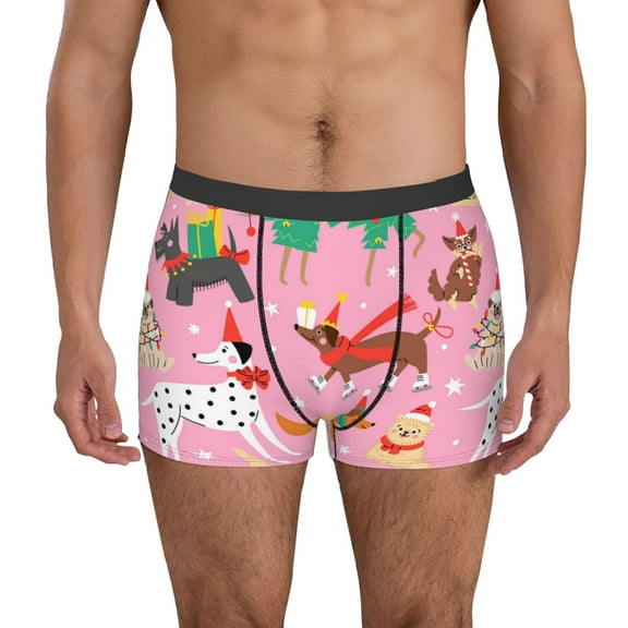 Honeii Different Dogs Christmas Print Mens Boxer Briefs Breathable,Boxer Brief for Men, Moisture-Wicking Underwear-Small