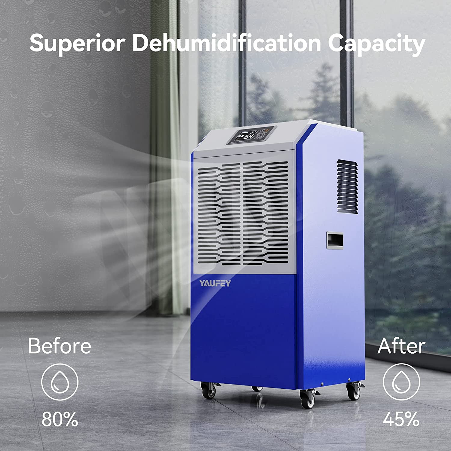 Waykar 216 Pint Commercial Dehumidifier with Wheels & Drainage for Spaces up to 8,500 Sq. Ft - Basements & Warehouses