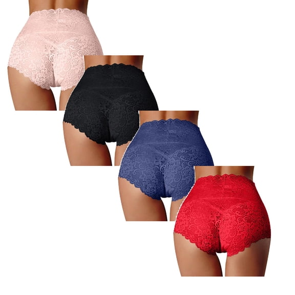 XEGLSBU Female Lace Underwear for Women High Waist Thin See Through Mesh Bottoms Women's Lightwear Soft Briefs 4 PCS Size M
