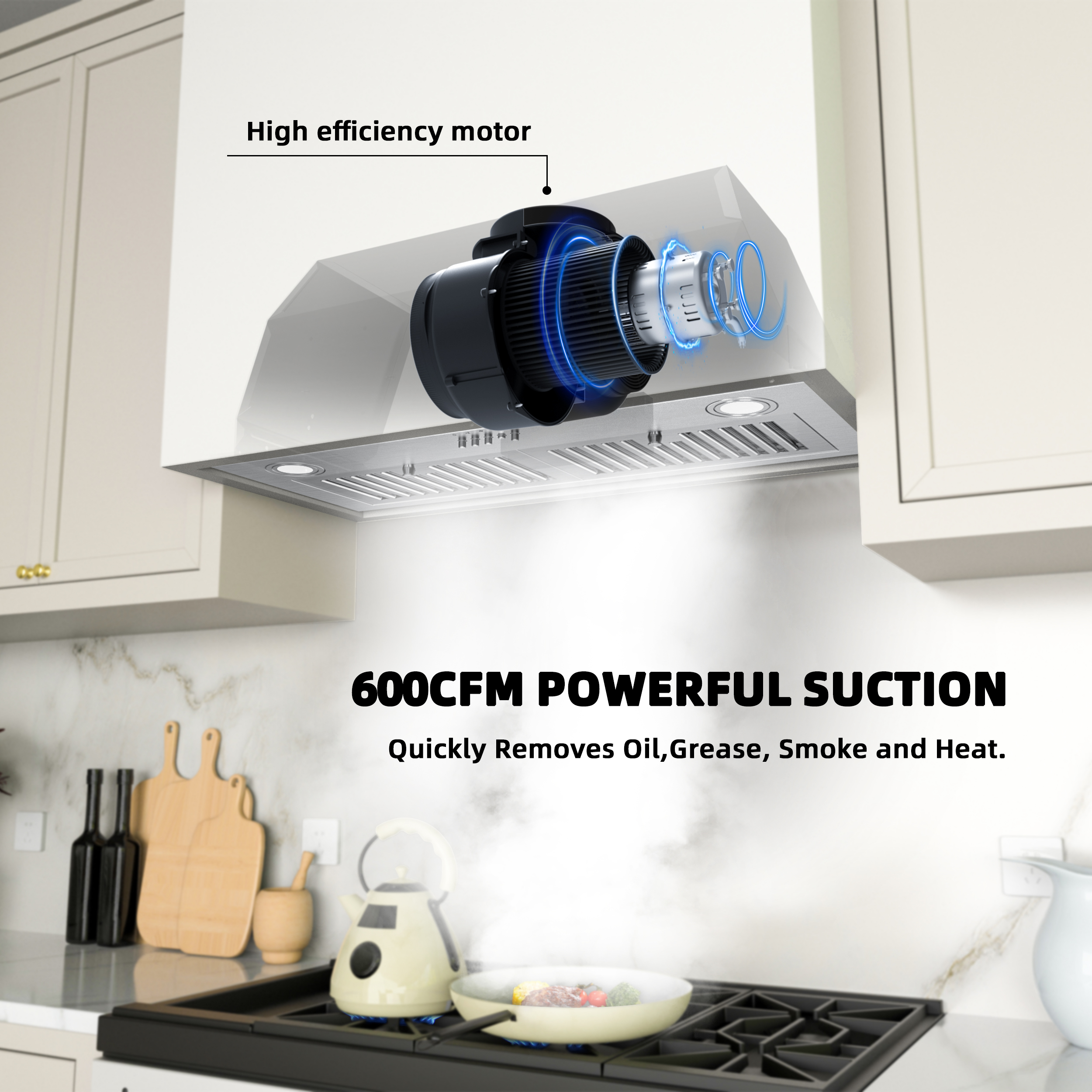 FIREGAS Range Hood 30 inch, Built-in Kitchen Hood with 3 Speed Exhaust Fan, Ducted/Ductless Range Hood, Stainless Steel Range Hoods with Light