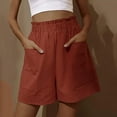 thumbnail image 2 of MIXUE Shorts For Women Summer Solid Color Elastic Waist Fashion Linen Loose Pockets Casual Plus Size Womens Shorts Streetwear,Green,S, 2 of 5