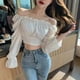thumbnail image 2 of Camisa de mujer Blusa de manga larga con hombros descubiertos Top corto con vendaje sin espalda, Blanco Scienceny AP001261-02B, 2 of 7