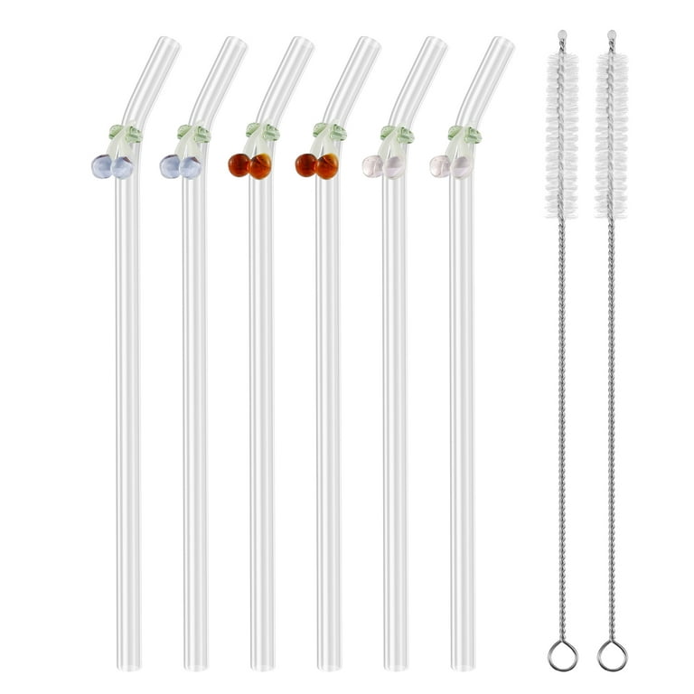 6 Pcs Cute Glass Straws, with Cleaning Brush Cute Colorful Butterfly Cherry  Mushroom Glass Straws Shatter Resistant, Heat-Resistant Smoothie Straws