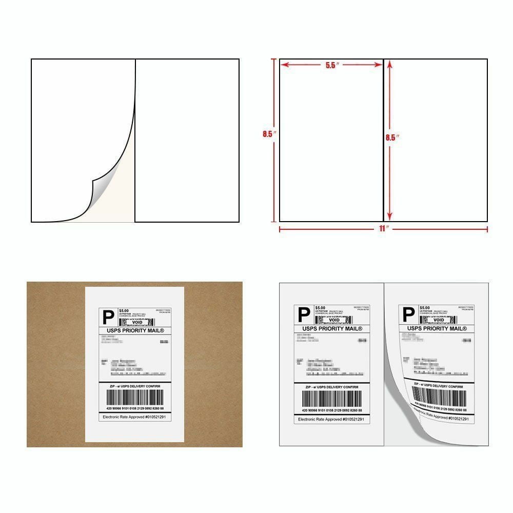 Premium 8.5" X 5.5" Half Sheet Self Adhesive Shipping Labels Shipping Paper 