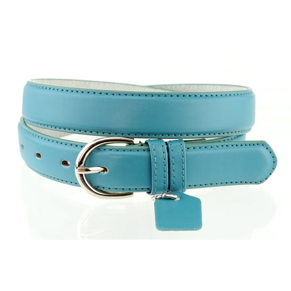 Eurofashion Women's Basic Genuine Bonded Leather Dressy Belt, Turquoise, Small