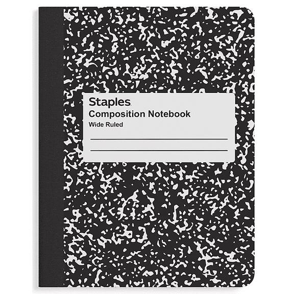 Staples Composition Notebook, 7.5" x 9.75", Wide Ruled, 100 Sheets, Black (ST55076) [ST55076]