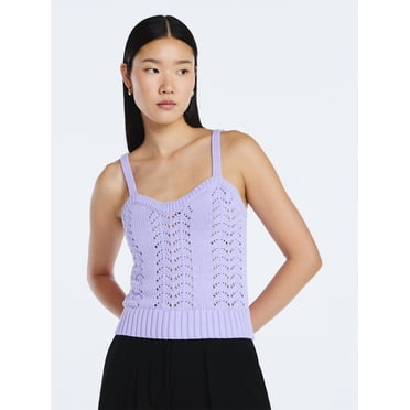 Scoop Women’s and Women's Plus Crochet Sweater Tank Top with Sweetheart Neck, Sizes XS-4X
