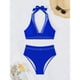 thumbnail image 4 of Traje de baño de verano para mujer, de color liso, con cojín en el pecho y sin soporte de acero, sin espalda, con tirantes, de nailon., 4 of 8