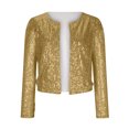 thumbnail image 4 of Lovskoo 2024 Women's Cropped Sequin Jacket Open Front Blazer Casual Long Sleeve Short Cardigan Spring Fall Jacket Coat Gold, 4 of 9