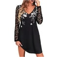 thumbnail image 1 of Moda mujer vestido estampado encaje patchwrok manga larga cuello en V mini vestidos Fridja  NMB3949, 1 of 7