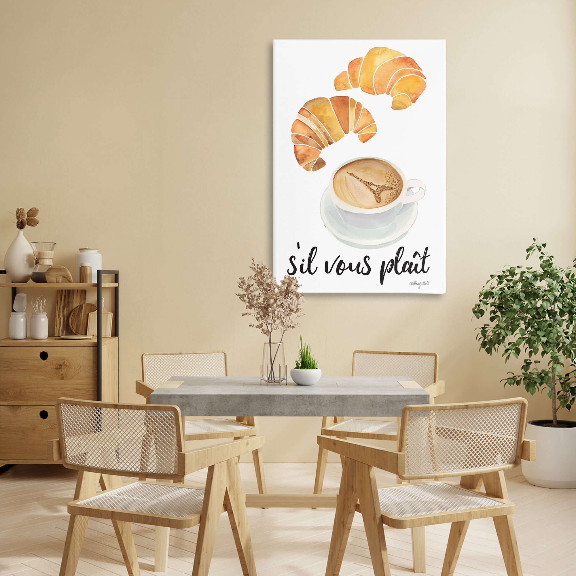 Stupell Industries Paris Croissant and Coffee Canvas Wall Art, design by Hillary Holt