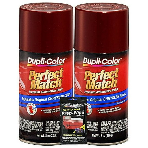 Dupli-Color Dark Garnet Red Pearl Perfect Match Automotive Paint for Chrysler Vehicles - 8 oz, Bundles with Prep Wipe (3 Items)