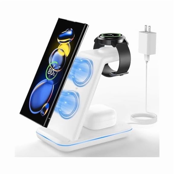 Saluqifa Wireless Charging Station for Samsung: 3-in-1 Phone Charger Stand for Galaxy Watch7 Pro/4/3/Active2/1 - S24/S23 Ultra/S22/S21/S20/Note 20/ Z Fold&Flip Series - Buds 3 Pro