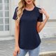 thumbnail image 5 of Blusas para Mujeres Casual Manga Corta Cuello Redondo Encaje Empalme Blusa 95% Poliéster 5% Spandex, Nuevo Color Sólido Superior para el Uso Diario, 5 of 8