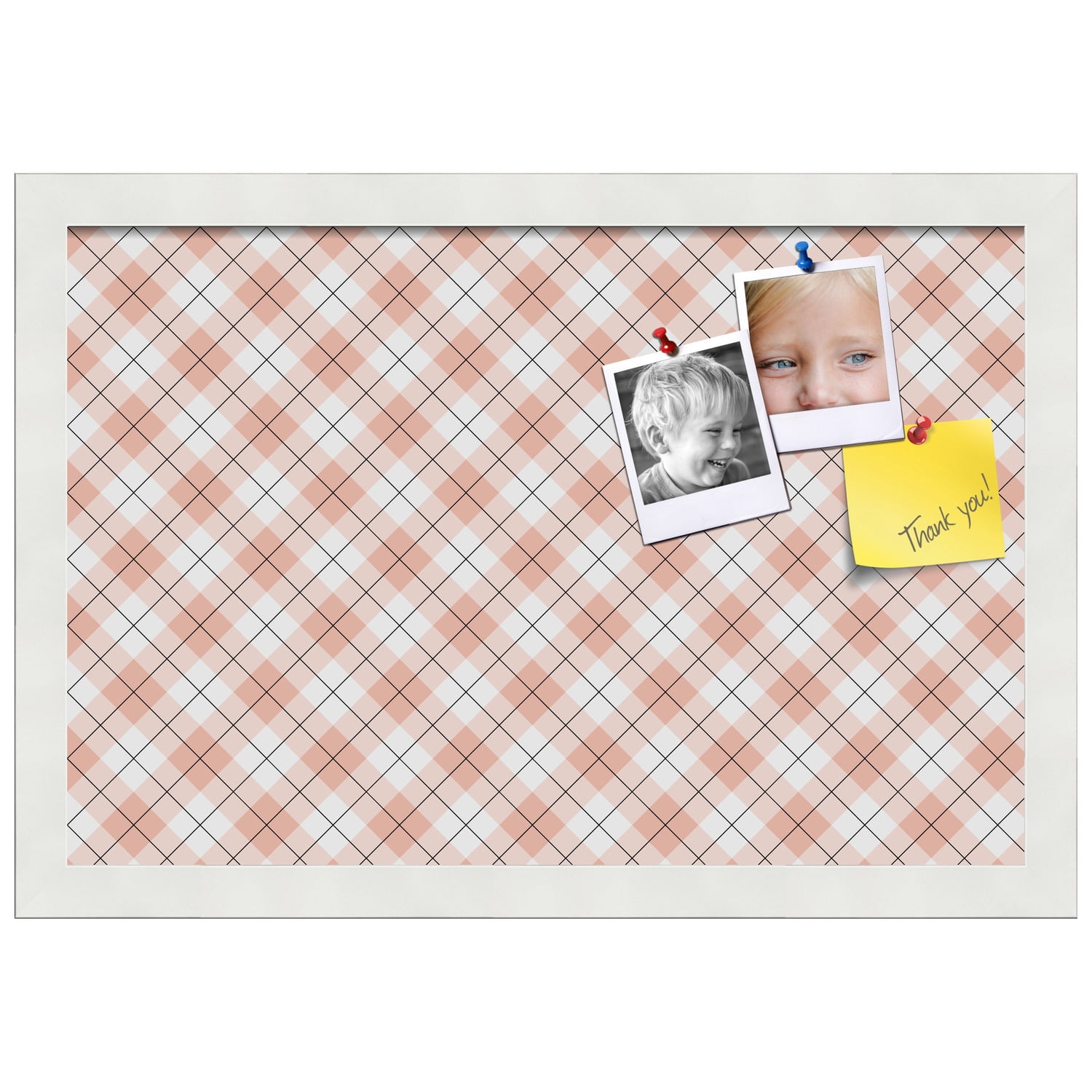 PinPix ArtToFrames 16x10 Custom Cork Bulletin Board Argyle Tan   Poster Board Has a Fabric Style Canvas Finish, Framed in Satin White Frame (PinPix-643)