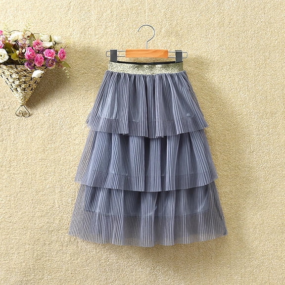 XIMIN Girls Tulle Skirt Tutu Skirts Ballet Tulle Skirt Girls Tulle Skirts Elastic High Waist Solid Color A-line Mesh Skirt Long Knee Length Tutu Skirts Dress (7-8 Years, Grey)