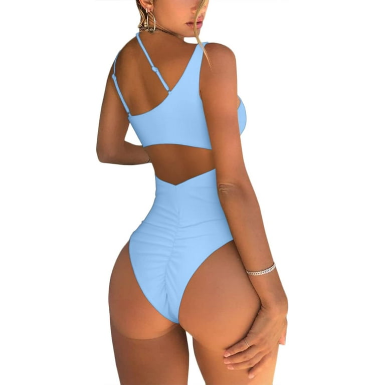 Womens One Shoulder Cutout Ruched Back High Cut Monokini One Piece Swimsuit Walmart