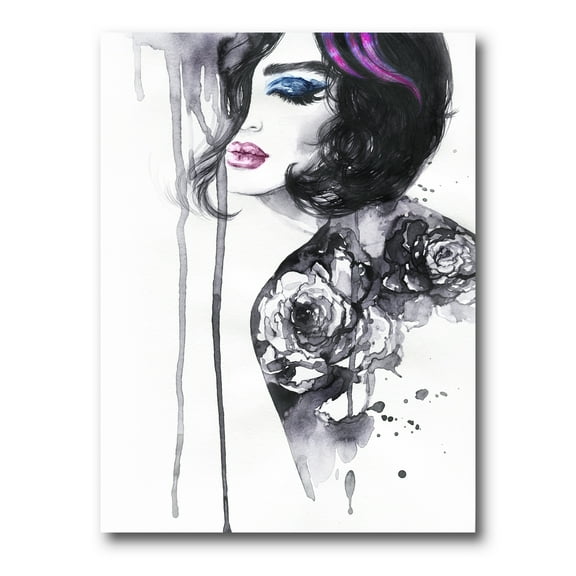 Designart ' Monochrome Female Portrait With Colorful Makeup ' Modern Canvas Wall Art Print