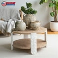 thumbnail image 5 of Hassch 2-Tier Round Coffee Table with Carved White Legs and Natural Brown Top, 31.5" Modern Farmhouse Circle Center Table for Living Room, Easy to Assemble, 5 of 6