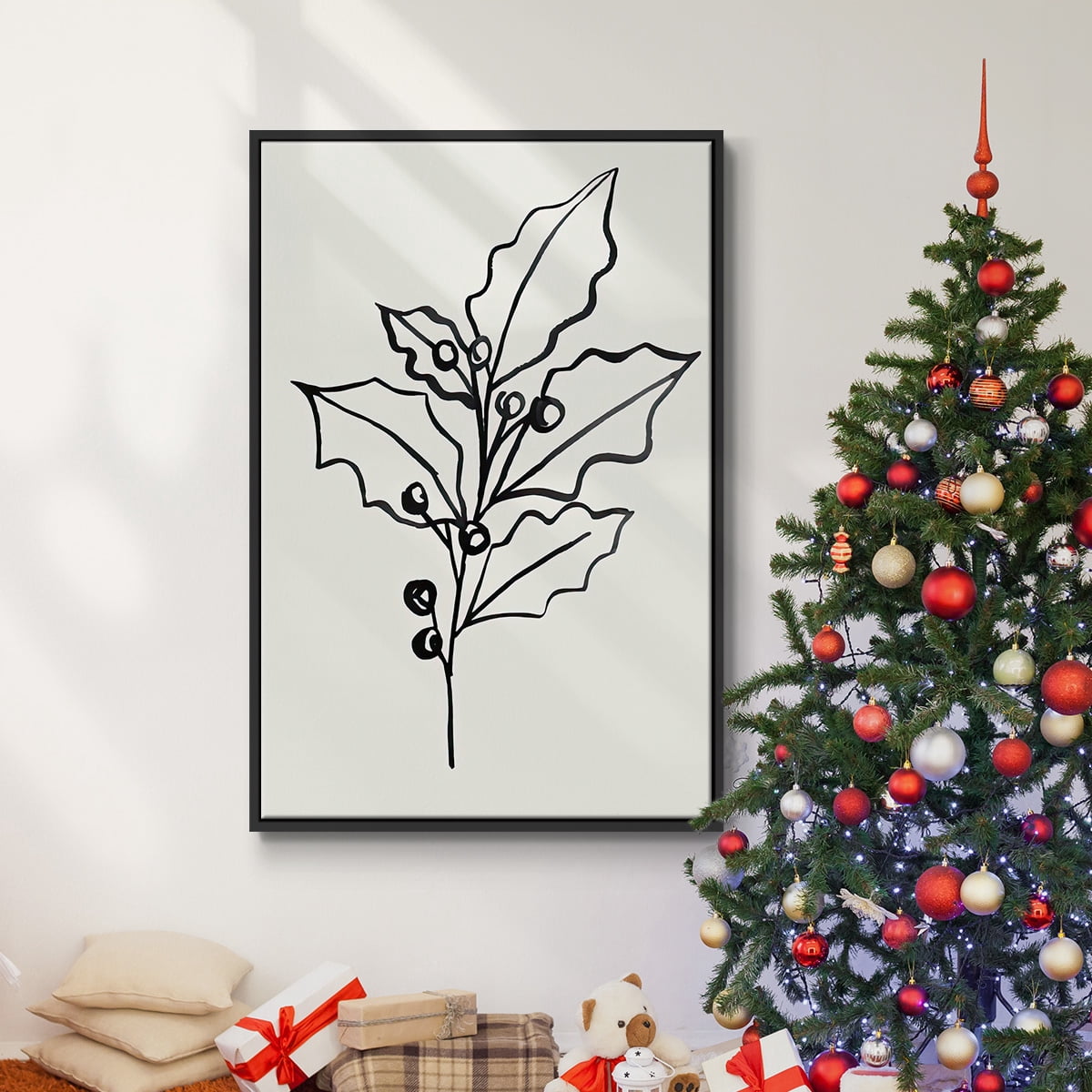Evergreen Ink II - Framed Gallery Wrapped Holiday Canvas - 17 x 25 - Black Frame