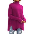 thumbnail image 2 of Womens Plus Size Sweaters Long Sleeve Crew Neck Split Hem Casual Oversized Ribbed Knit Tunic Pullover Tops Hot Pink S, 2 of 6
