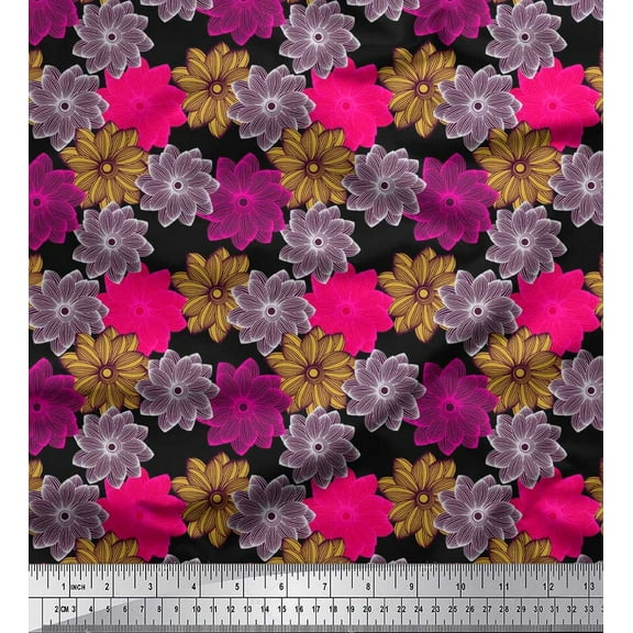 Soimoi Cotton Duck Fabric Flower Artistic Print Sewing Fabric Yard 42 Inch Wide