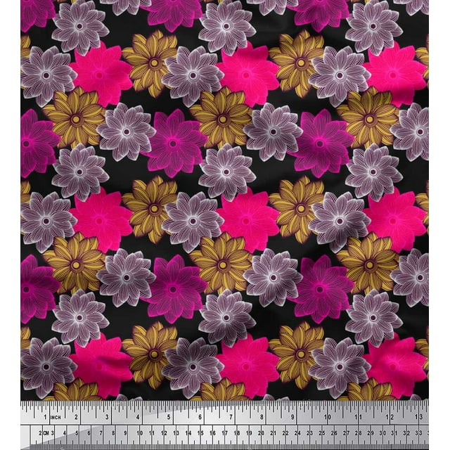 Soimoi polyester Crepe Fabric Flower Artistic Print Fabric by the Yard 52 Inch Wide
