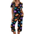 thumbnail image 2 of Halloween Pajama Sets for Women 2 Pieces Pajamas Funny Pumpkins Print Short Sleeve Tops and Capri Sets Halloween PJs Sleepwears, 2 of 6