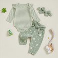 thumbnail image 2 of HCNTES Baby Girl Clothes Winter Newborn Infant Girl Outfit Sets Rib Knit Stripes Romper Daisy Print Pants Hairband Baby Clothes for Girls 0 3 6 12 18 24 Months, 2 of 5