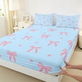thumbnail image 3 of Feelyou Cute Bowknot Kids Bed Sheets, Kawaii Cartoon Bow-tie King Sheets, Blue Pink Love Heart Sheet Set, Super Cozy Room Decor, 4 Pieces, 3 of 7