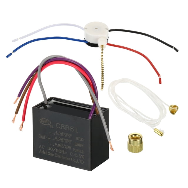 Capacitor de ventilador de techo CBB61, 1 set 4.5+6+6uF 250VAC 4 cables con interruptor de ventilador de 3 velocidades