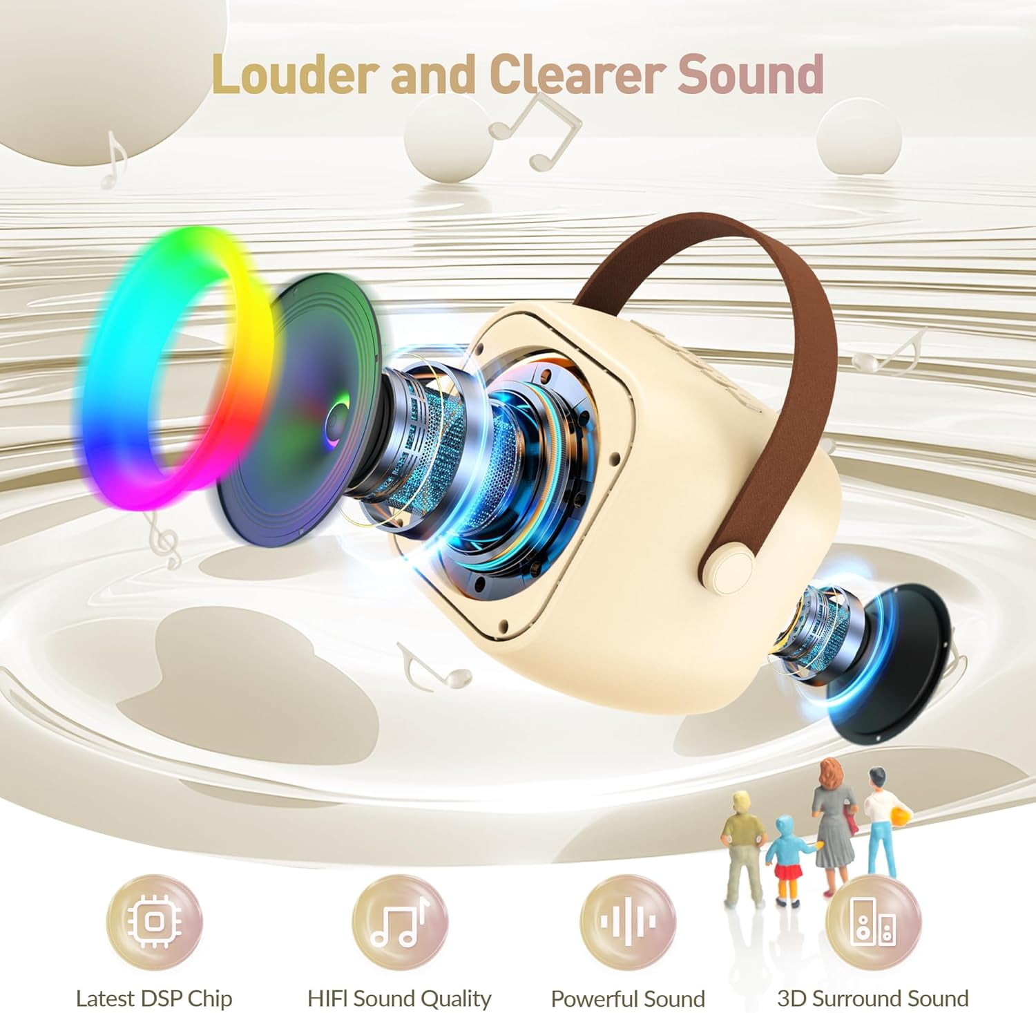 Mini Karaoke Machine, Portable Bluetooth Karaoke Speaker with 2 Wireless Microphones and Party Lights for Kids and Adults, Birthday Gifts for Girls Boys Family Home Party