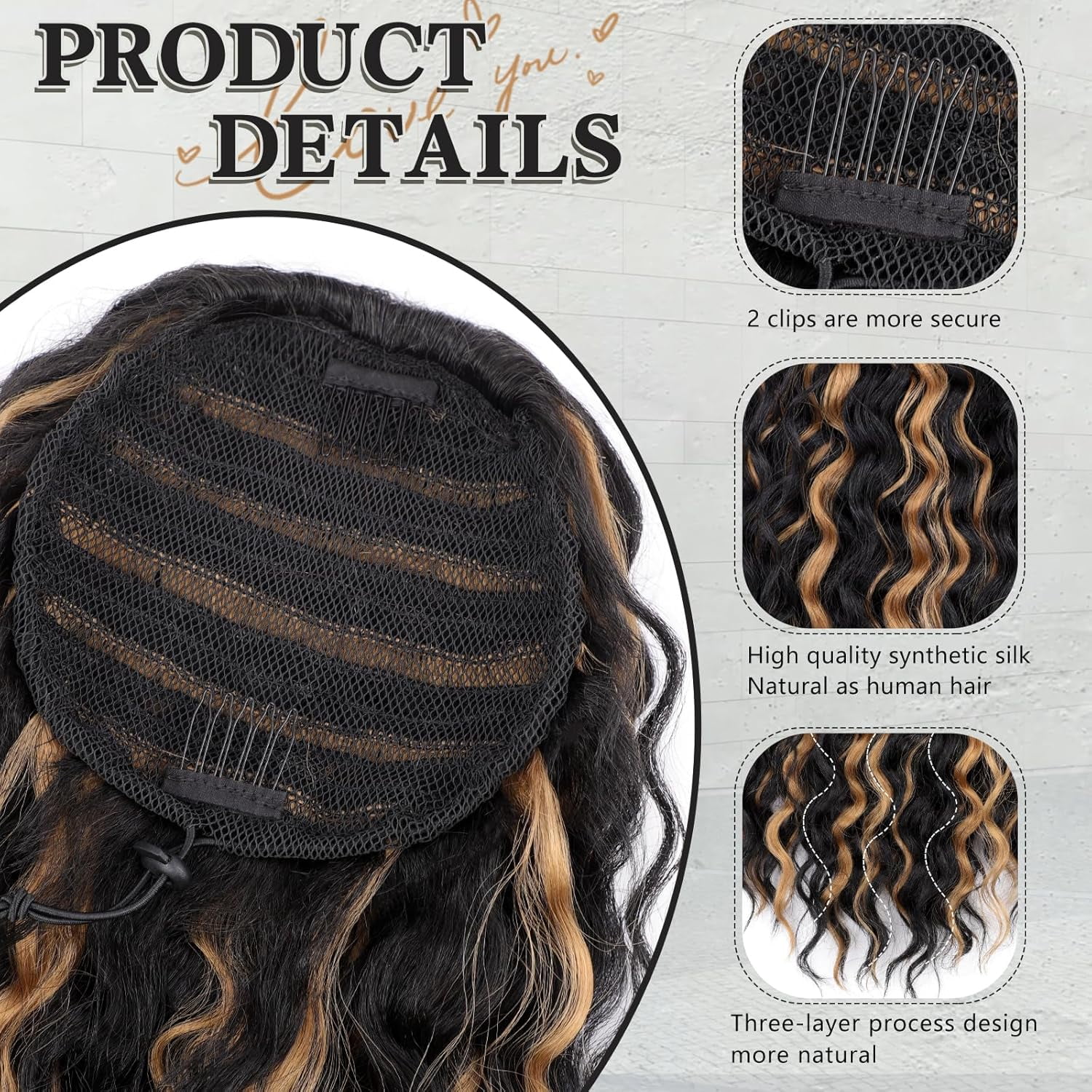 Ponytail Extension,Curly Drawstring Ponytail Synthetic Hair Ponytail Extension for Black Women 20Inch Long Curly Wavy Synthetic Ponytails Hair Extensions