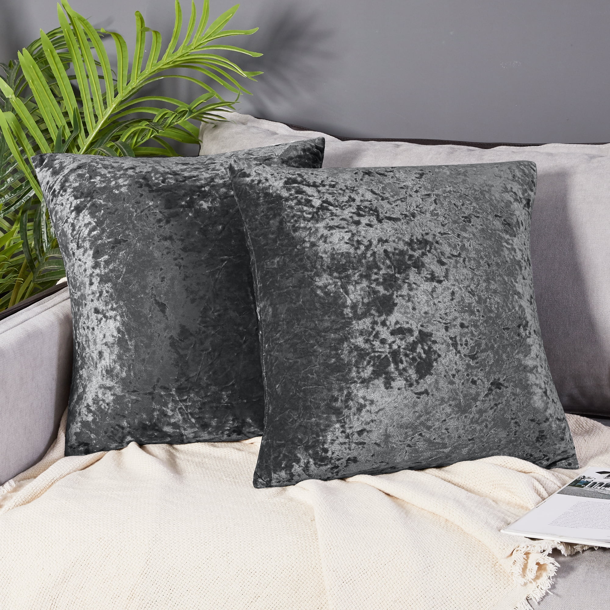 Deconovo Crushed Velvet Pillow Covers Dark Gray Square Pillow Covers