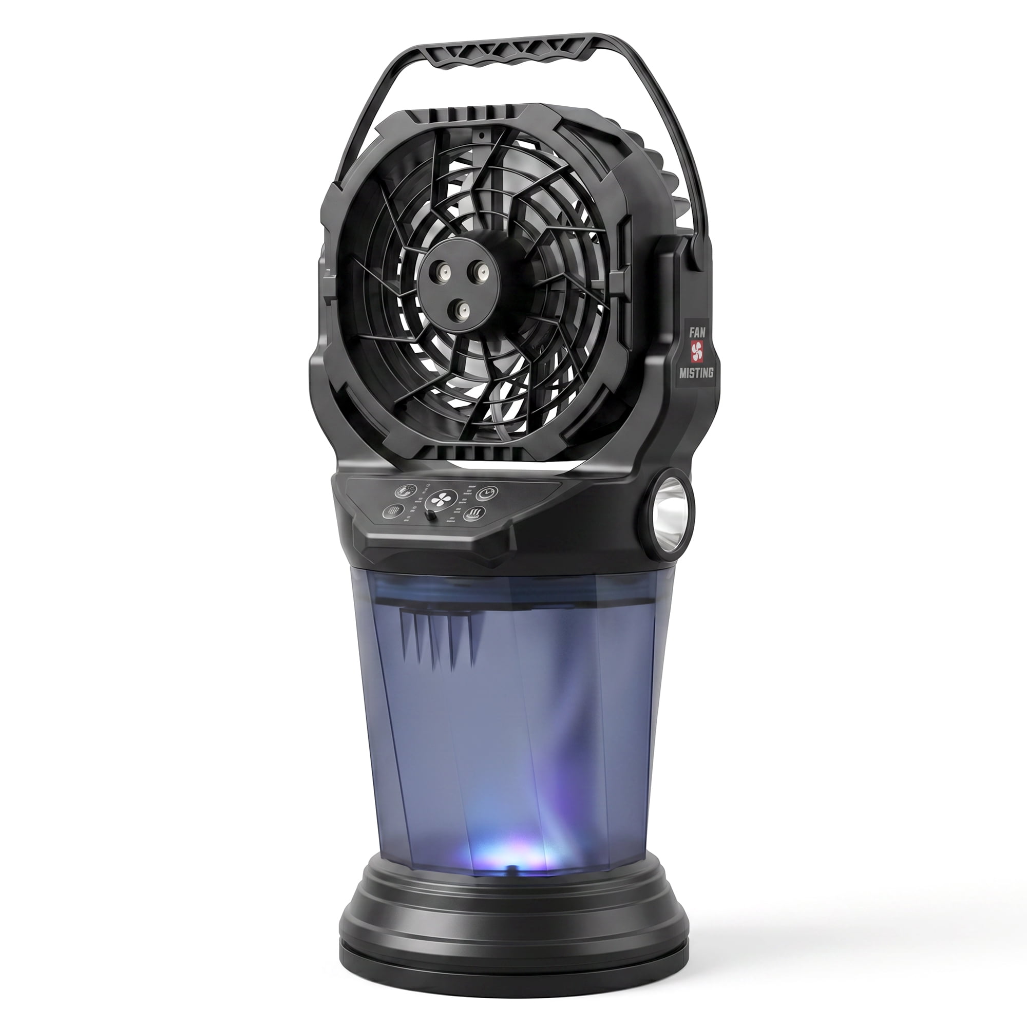 DAYBETTER Portable Misting Camping Fan with Remote Control, 2L Tank & 20000mAh Battery Powered Outdoor Fan, 3-in-1 with Color LED Light, 90° Oscillation, Timer for Camping Patio Tent